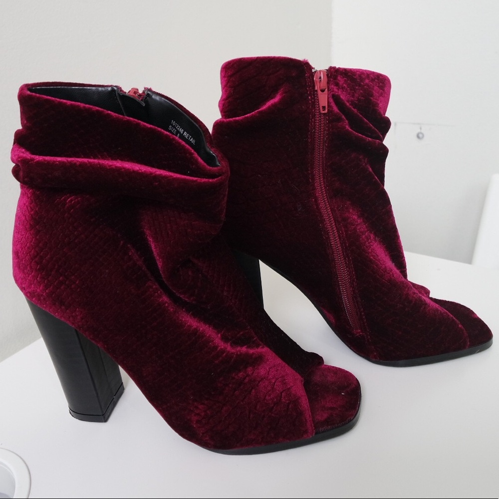 Burgundy Ankle Bootie with Open Toe